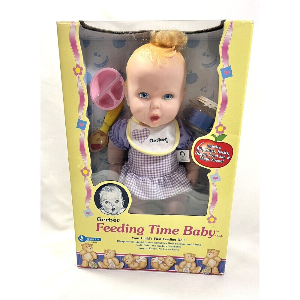 Vintage 2000 Gerber Feeding Time Baby Doll by Toy Biz New Factory Sealed
